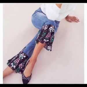 Anthropologie Black and floral tulle bottom jeans